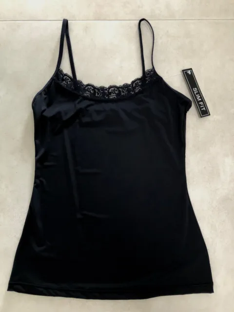 Women's Undies: Size: 8-10. Slinky Sleek BLACK/Lace Trim SlimFit Cami Singlet