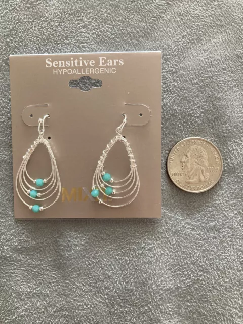 Mixit Sensitive Ears Silvertone Teardrop Shaped Beaded Earrings Set of 2 New 2