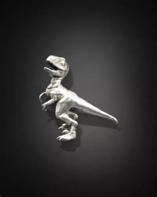 3oz Young Velociraptor Hand-Poured Silver Art Statue 999 Bar