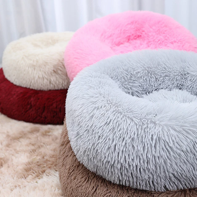 Donut Plush Pet Dog Cat Bed Fluffy Soft Warm Calming Bed Sleeping Kennel Nest