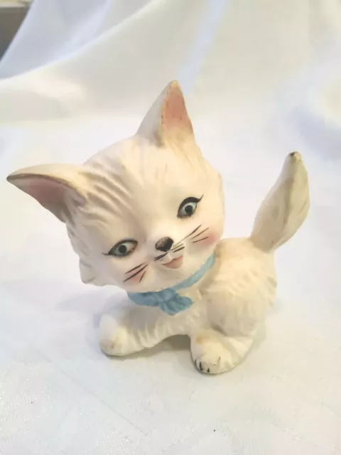Vintage Retro Kitsch 60/70s Japanese Oriental Ceramic White Kitten Cat