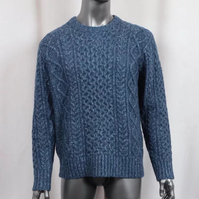 RRL Double Ralph Lauren Indigo Aran Irish Cable-Knit Donegal Wool Sweater Size L