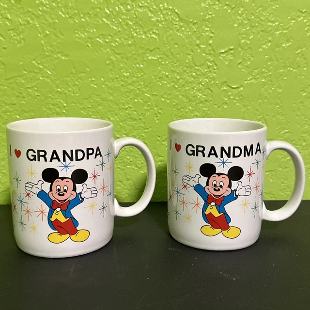 WALT DISNEY WORLD Mickey Mouse Grandma & Grandpa Vintage Mug Set 8 Oz