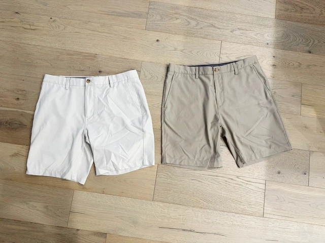 Performance Vineyard Vines Men's Links Short 35, 8"  Beige & Tan Flat Front