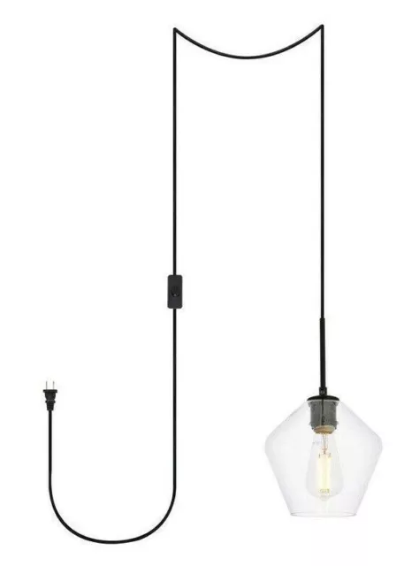 Black Pendant Light Swag with Plug in Cord and On-Off Switch Glass Ceiling Lamp