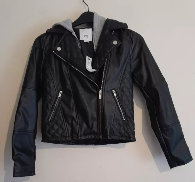 New River Island Girls Biker Jacket With Lined Hoodie 11-12 Yrs