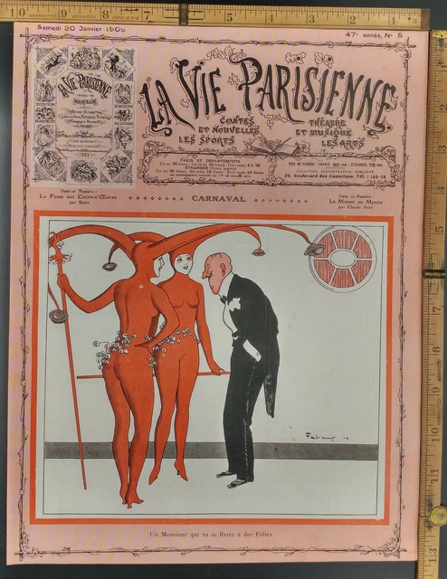 Tight red jester costume breasts showing Carnaval Fabien Fabiano Antique1909 art