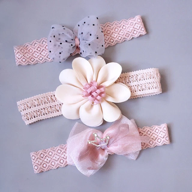3Pcs/set Baby Girls Lace Flower Bows Headband Toddler Hairband Headwear Hair Acc
