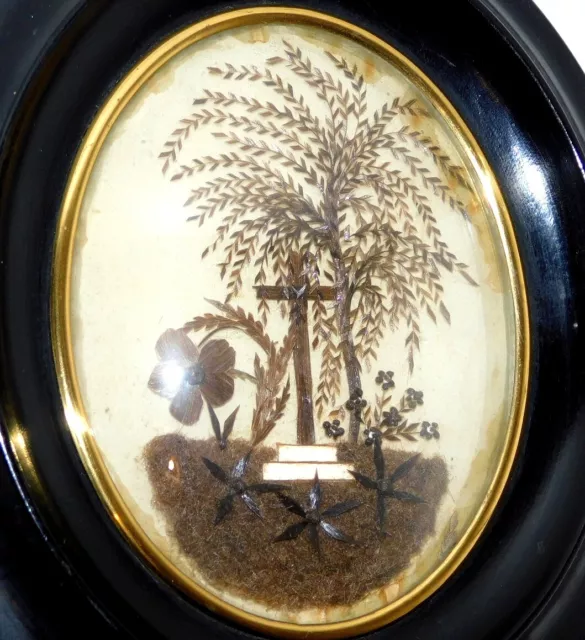 ANCIEN RELIQUAIRE CHEVEUX NAPOLEON III ARBRE CROIX JESUS CHRIST CADRE 19 x16,7cm