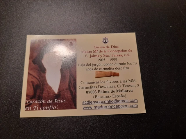 Reliquia Paja del Jergon de Maria de la Concepcion de San Jaime y Santa Teresa