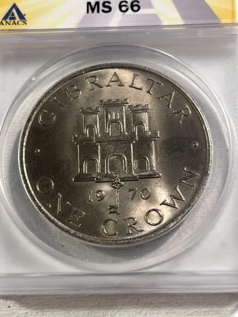 1970 Gibraltar 1 Crown Graded MS 66 by ANACS Low Mintage