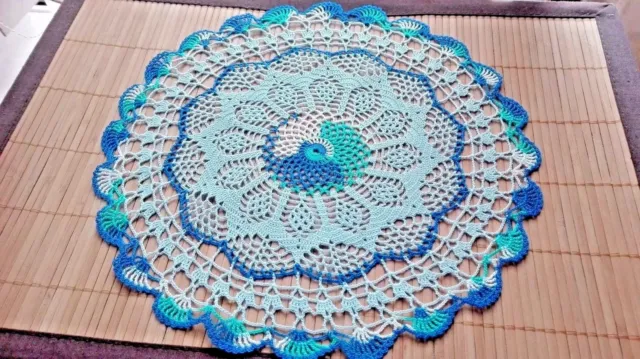 Mixed Blues Crochet Lace Doilie