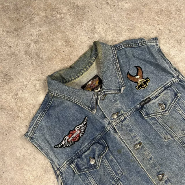 Harley Davidson Denimjacke Herren XXL blau ärmellose Weste Weste 100 Jahre 2