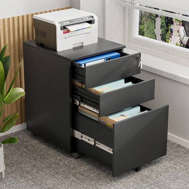 3DRAWER METAL FILE Under Desk Small Rolling Storage Filing