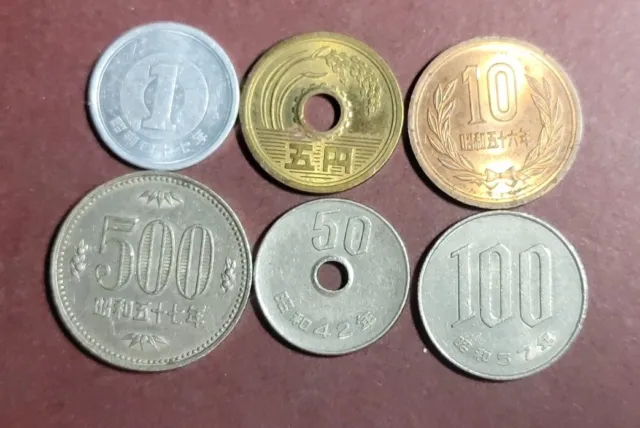 Japan 1, 5, 10, 50, 100, 500 Yen Coin Set