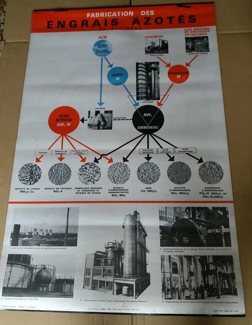 FABRICATION DES ENGRAIS Affiche Scolaire Le Cycle de L'Azote EUR 27,50 ...