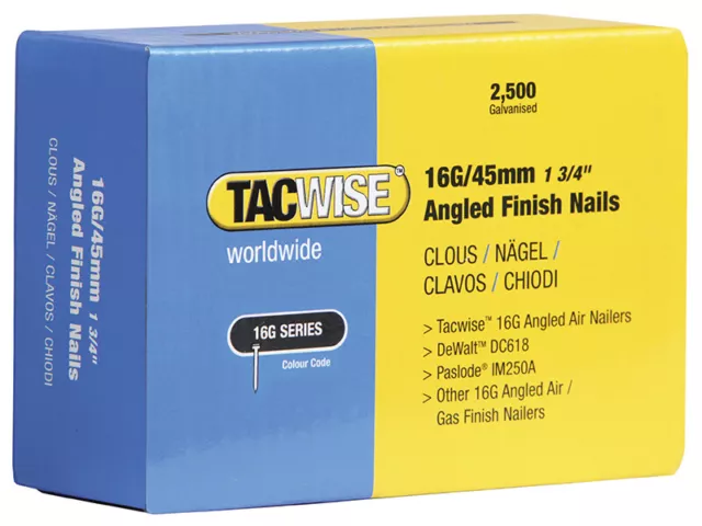 Tacwise 16G en Ángulo Acabado Clavos 32mm para DC618K (Paquete 2500) TAC0769