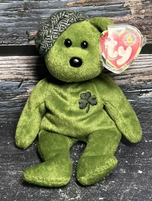 Retired Ty Beanie Baby~Lots O' Luck The St Patricks Irish Teddy Bear 8"~Bbom