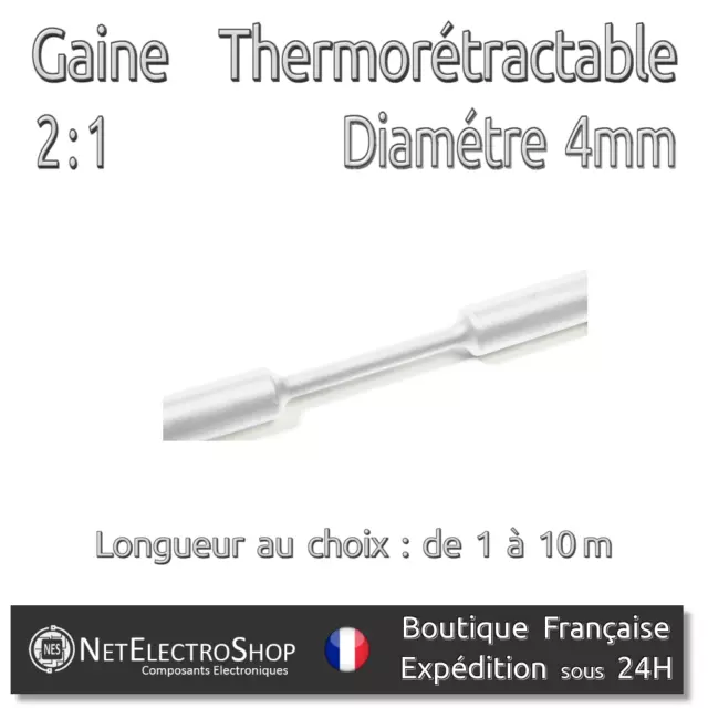 Gaine Thermorétractable 2:1 - Diam. 4 mm - Blanc - 1 à 10m #091