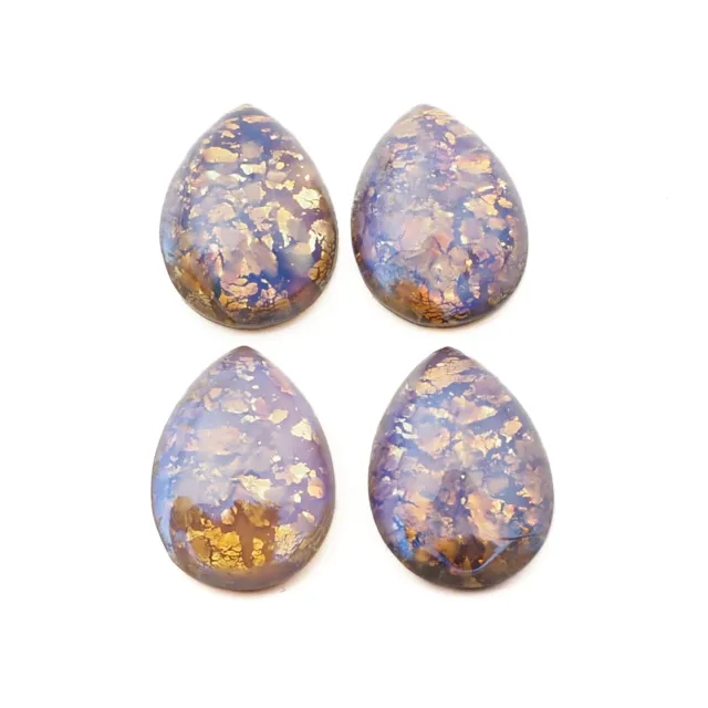 Lot (4) Czech vintage foil marble Dragons breath teardrop glass cabochons 18mm