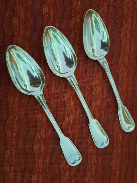 2 Silver Plated Art Krupp Berndorf Tablespoons & A Matching Christofle Spoon.