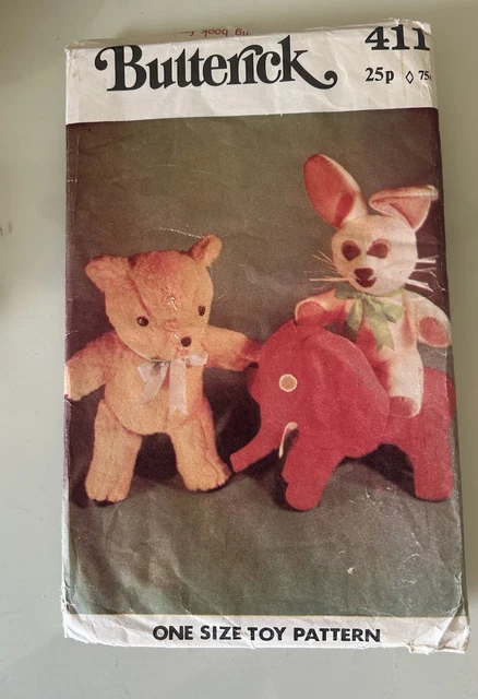 BUTTERICK 411 VINTAGE Sewing pattern uncut - elephant, rabbit, Teddy ...