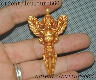 Tibet Bronze 24k gold Gilt Garuda Eagle Buddha Faqi Phurba Dagger Amulet Pendant