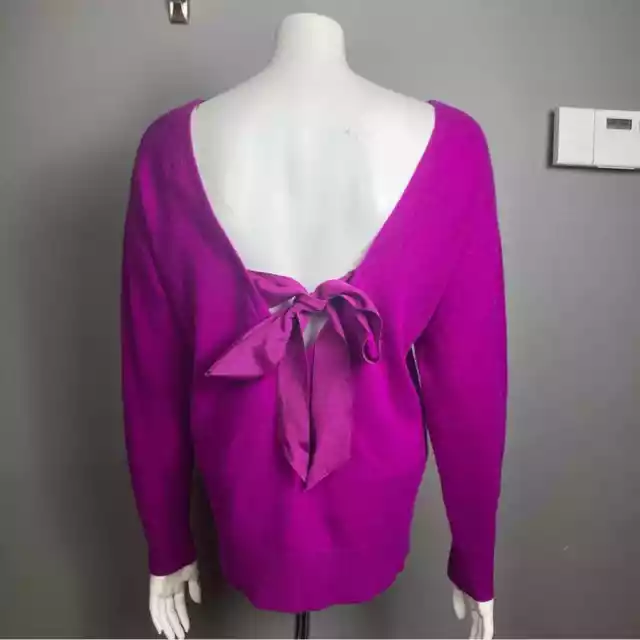 Trina Turk cashmere sweater medium NWT violet open back bow purple pink colorful 3