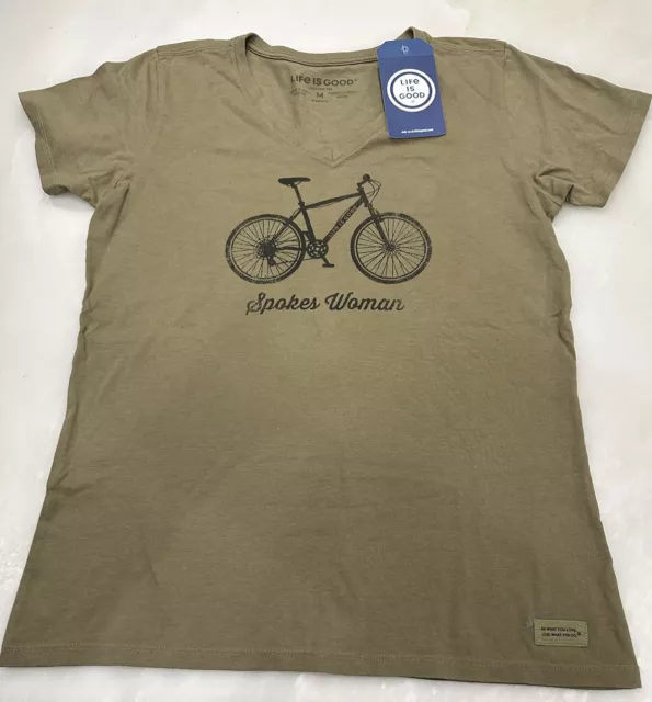 Life Is Good Ladies Spokes Woman T-Shirt,  Olive Green, NWT