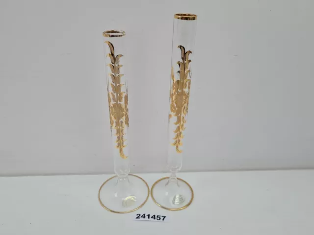 2x Vasen ORO Zecchino Murano Italy Glas filigran Goldrelief  21,5cm #241457