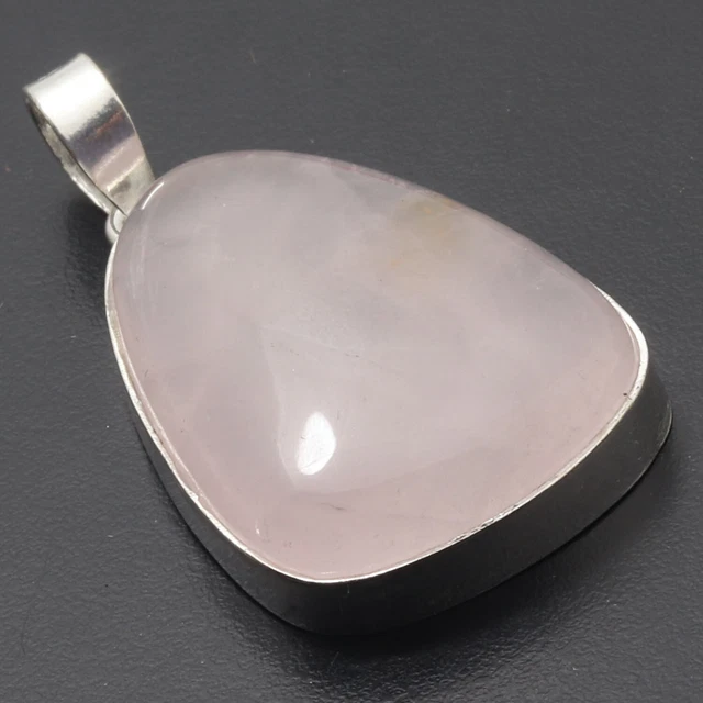 H696 Rose Quartz Sterlng Silve Plated Pendant 1.8" Gemstone Jewelry