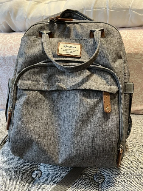 Ruvalino Gray Brown Multifunction Travel Maternity Back Pack Diaper Bag Used