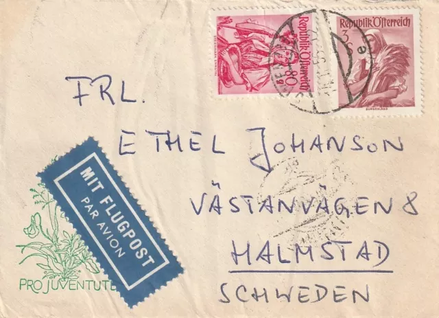 AUSTRIA: Airmail cover to Sweden 1955.