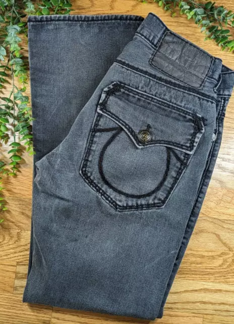 🇺🇸True Religion Jeans 34 Thick Stitch Denim USA Made Black Big Flap *FLAWS*