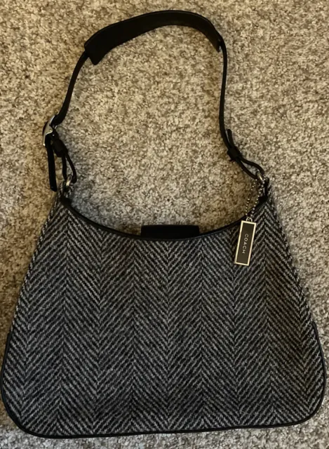COACH Vintage Black Legacy West Leather And Wool Handbag Hobo Tote Shoulder Bag