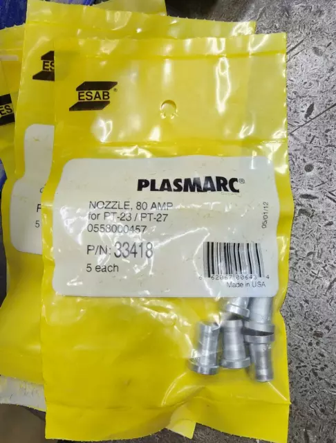 ESAB Plasmarc Nozzles 80 AMP 5 Pack 0558006028 For PT-23/pt-27 Torch Welding-New