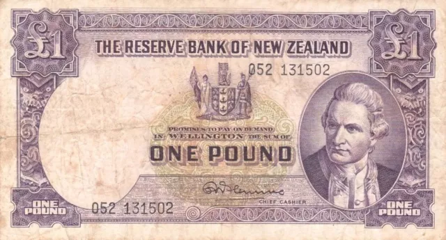 #Reserve Bank of New Zealand 1 Pound 1940 P-159 AF+ Captain James Cook