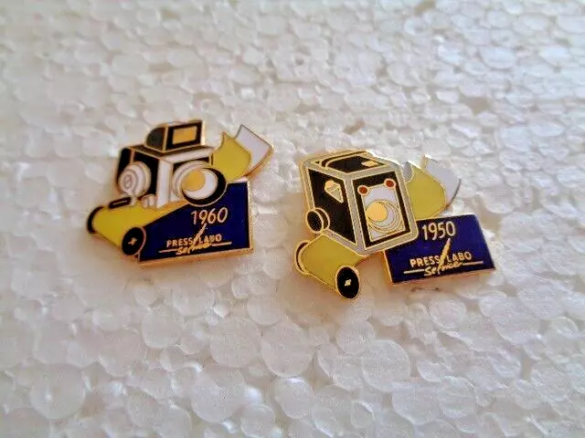 Job lot of 2 Box camera shaped vintage Rare metal lapel pins