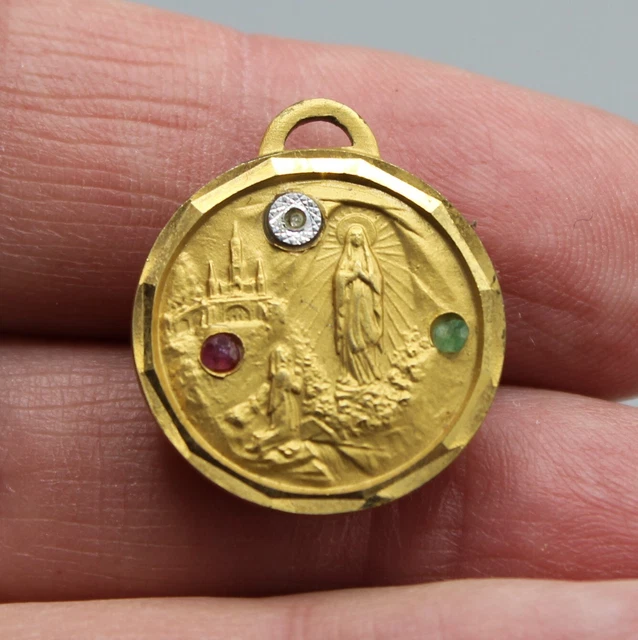 Pendentif breloque française Vierge Marie en or jaune et blanc 18