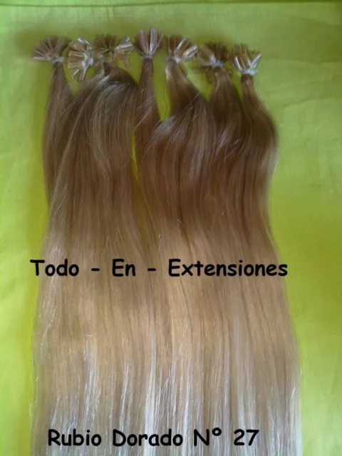 100 Extensiones Queratina PELO NATURAL, 60 CM y 100 GRAMOS, Rubio Dorado Nº 27