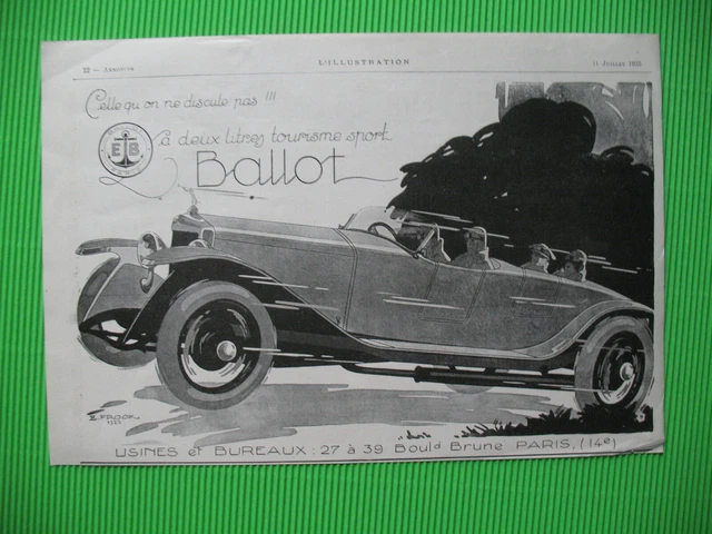 PUBLICITE DE PRESSE Ballot Automobile 2 L. Tourisme Illustration Frock