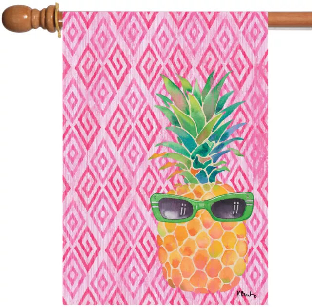 Toland Summer Shades 28x40 Cute Bright Pink Pineapple Sunglasses House Flag