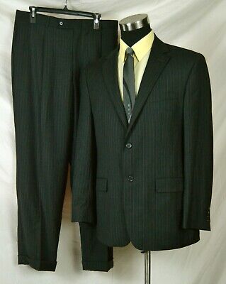 Dark Gray Two Piece Suit with Silver & Gray Stripes (Size 42R)By: Geoffrey Beene