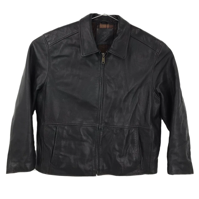 Mens XL Dockers Dark Brown Soft Thick Heavy Leather Zip Moto Racer Bomber Jacket