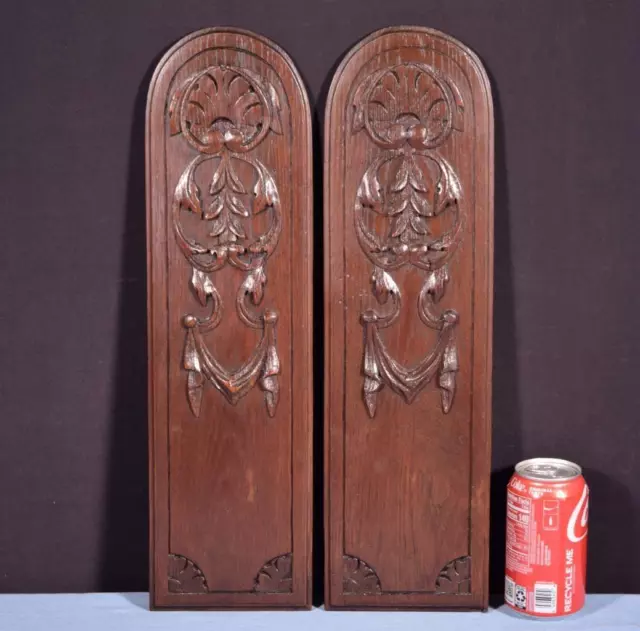 *Pair of Antique French Highly Carved Panels in Oak Wood Salvage