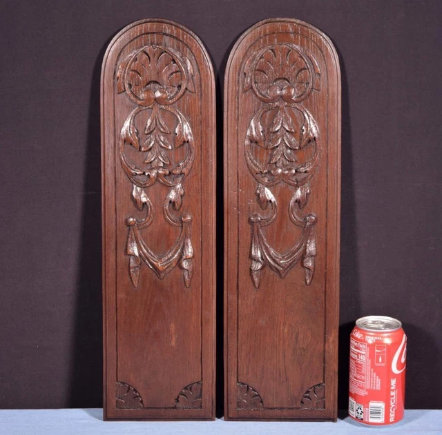 *Pair of Antique French Highly Carved Panels in Oak Wood Salvage