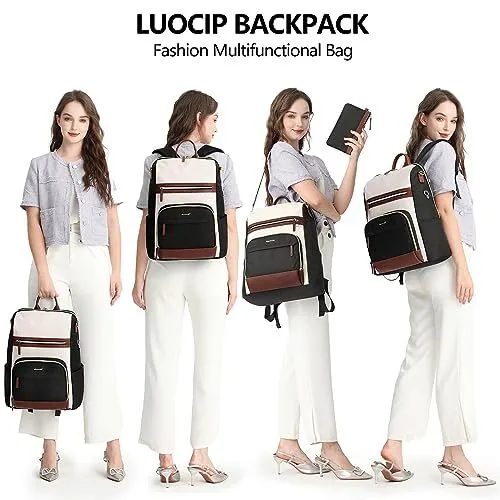 Laptop Backpack Women Travel Bag - 15.6 Inch Convertible Computer Beige-brown 2