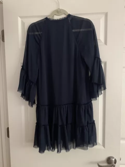 Alice & Olivia Navy Blue Zoey Ruffle Tiered Tunic Dress Size Small 2