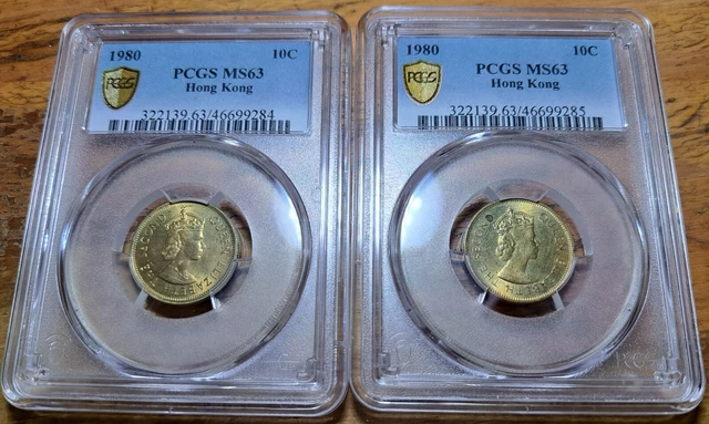 hong kong 10 cents 1980 PCGS MS 63 lof of 2(6)