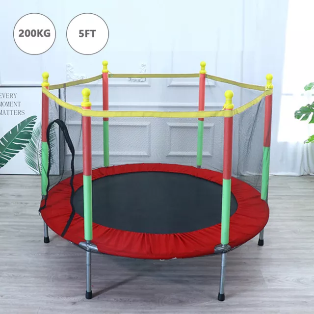 5FT Kid Trampoline With Safety Net Enclosure Children Outdoor Garden Fun Toy UK